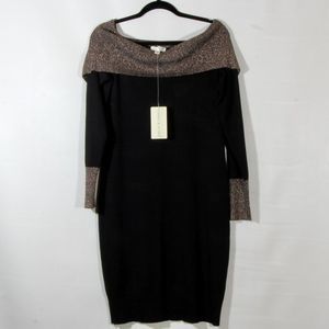 Emma & Posh Black Gold Glitter Drop Shoulder Cocktail Sweater Dress Size Large